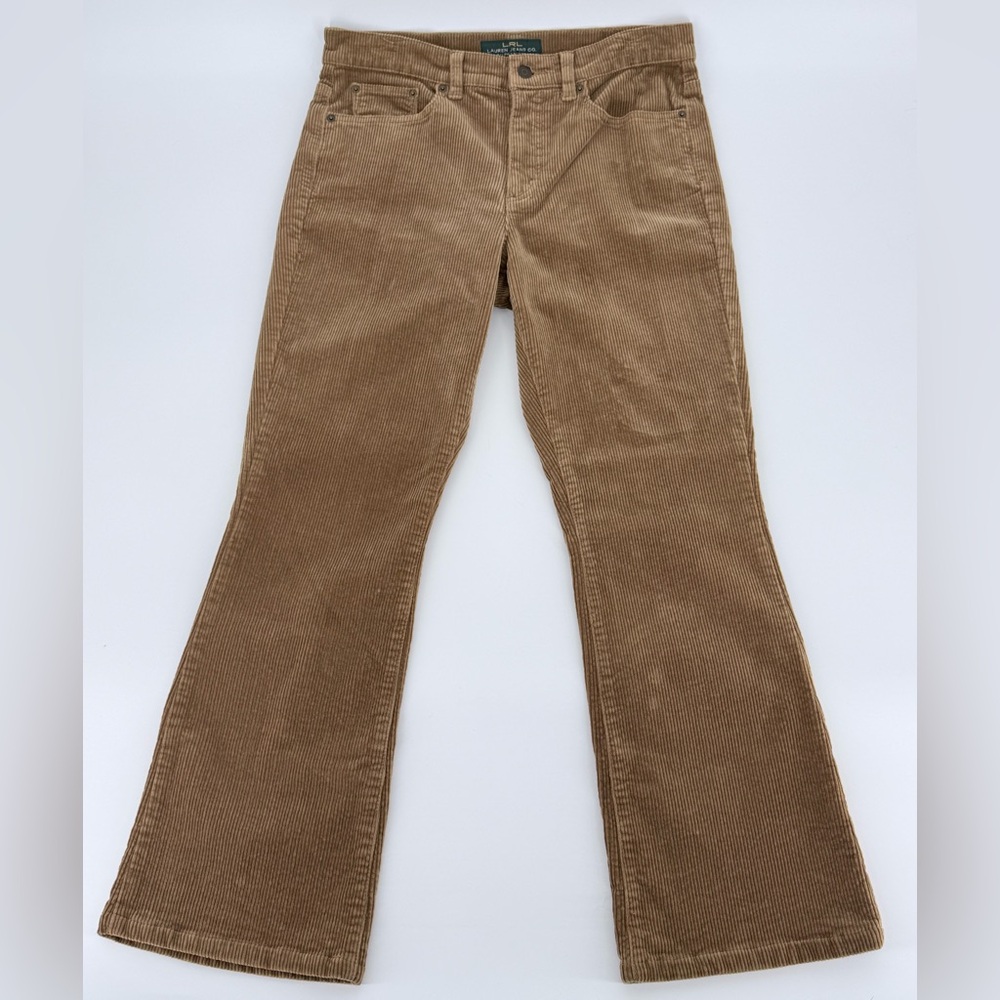 Ralph Lauren Tan Wide Wale Corduroy Jeans with Leather Patch